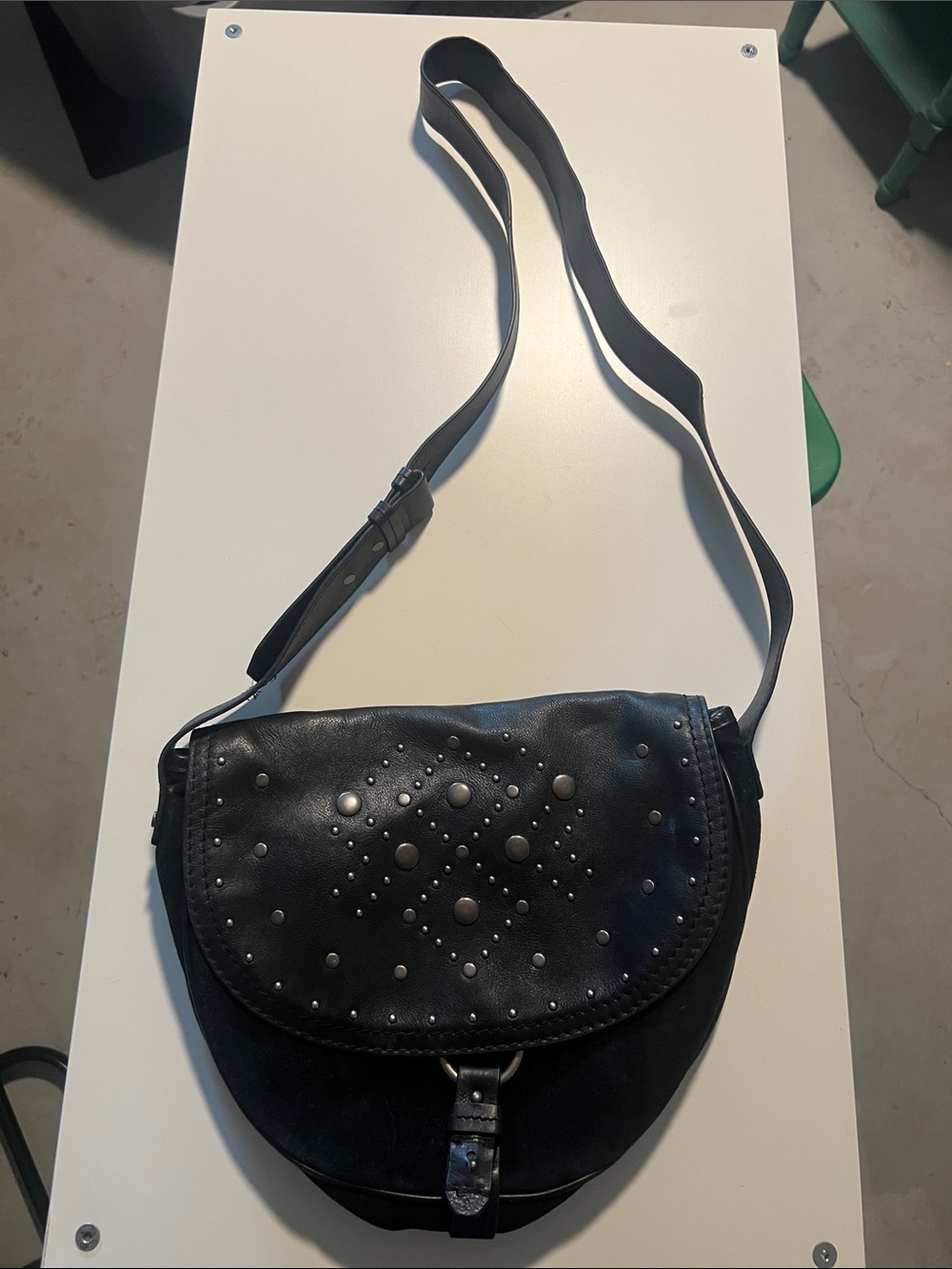 Lucky Brand Black Studded Crossbody Saddle Bag